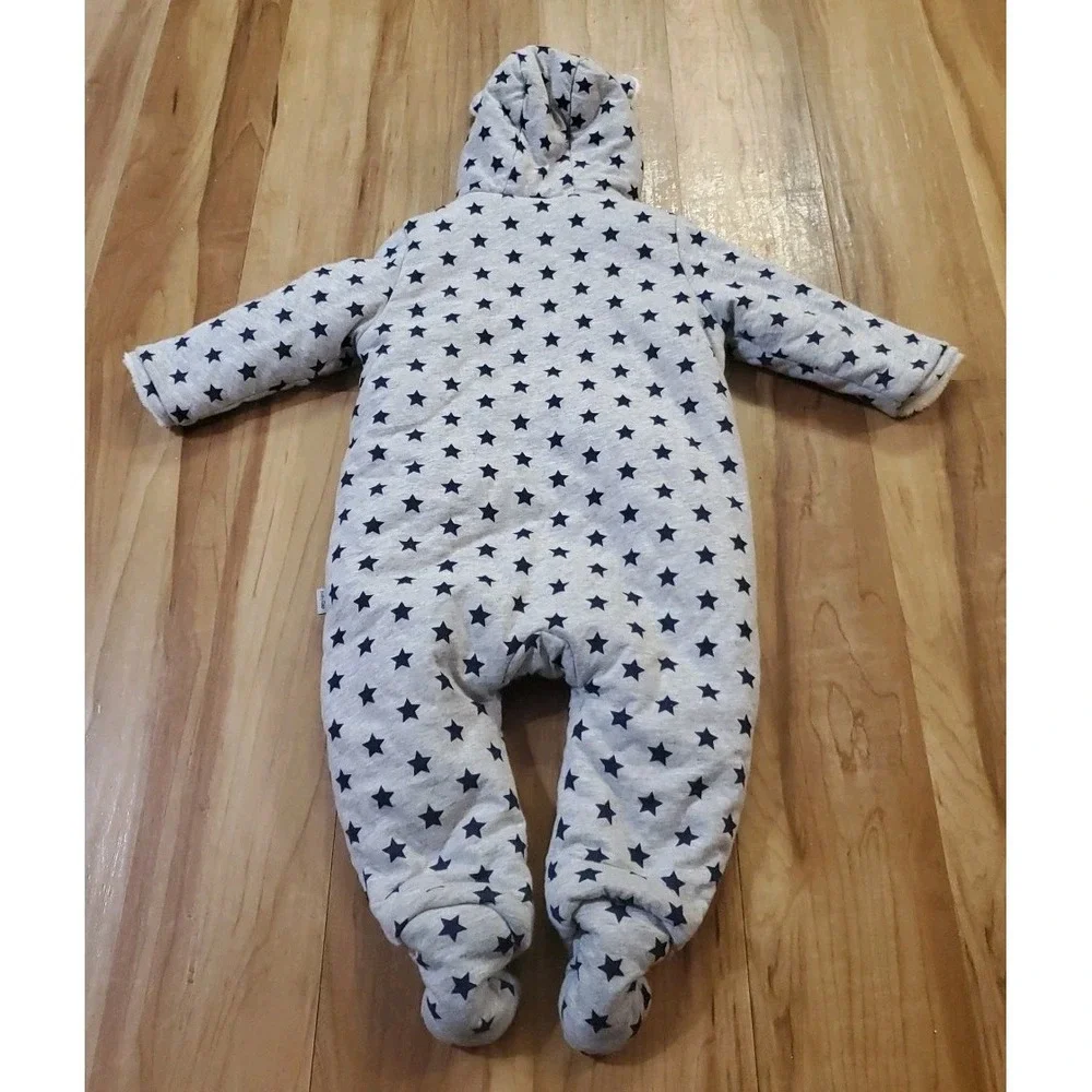 Baby Gap Cozy Sherpa Lined Hooded Footed Zip One Piece Coverall 6-12M Stars
